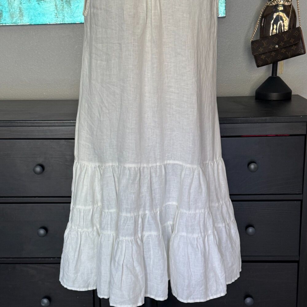MagaSchoni 100% Linen Midi Dress Womens M Sleeveless Button Front Tiered Coastal - Picture 12 of 16
